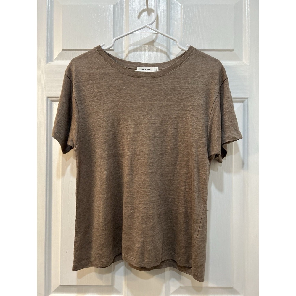 MOD REF 100% Linen Cropped Tee Sz S Boho Casual 90's Preppy Granola Grunge
